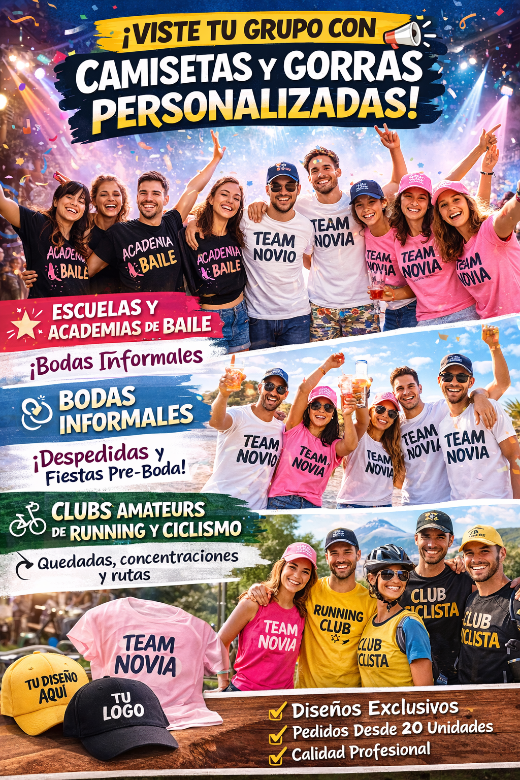 Camisetas y gorras personalizadas para eventos y celebraciones